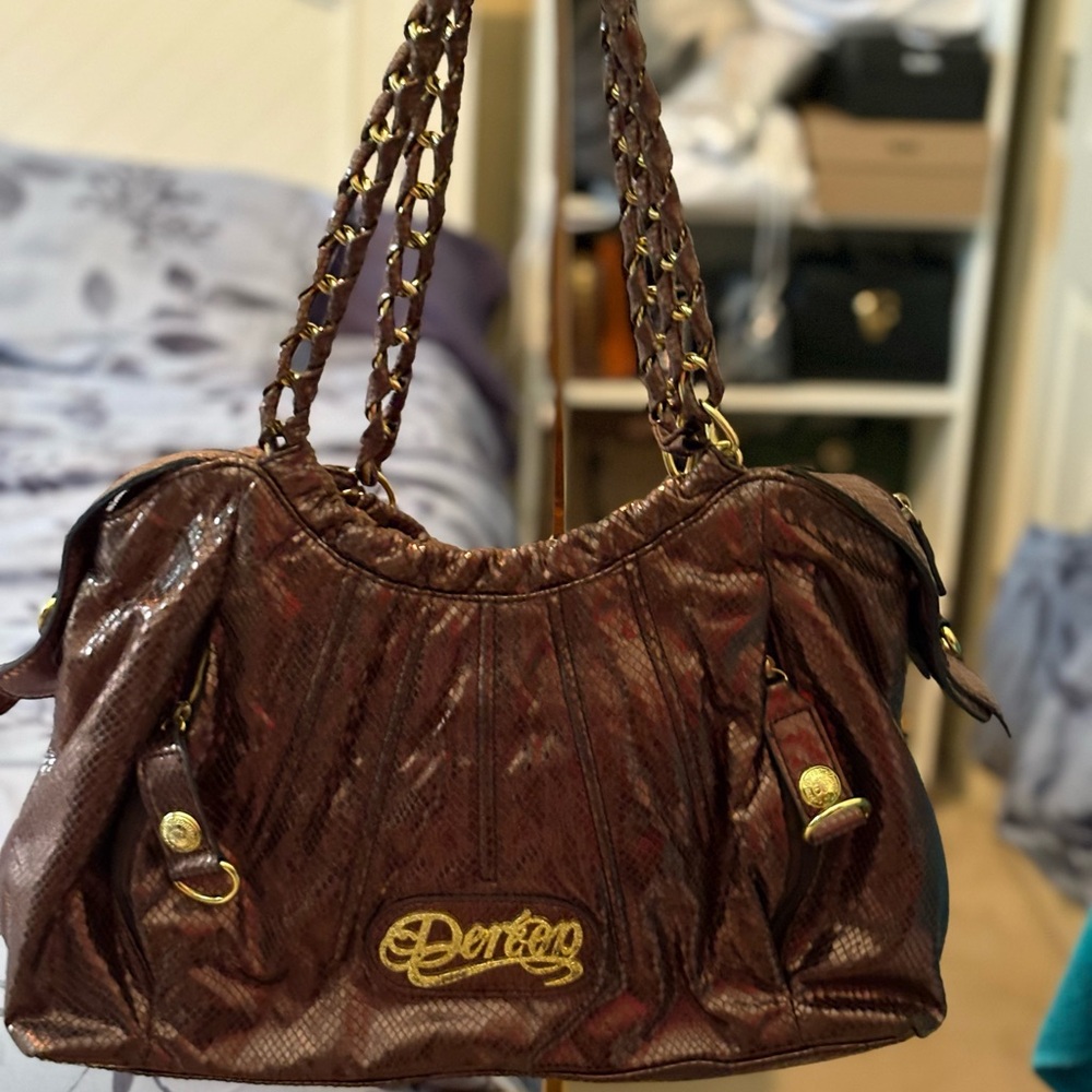 Brown faux glitter snakeskin House of Dereon by Tina Knowles Shoulder Bag